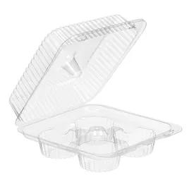 Essentials Muffin Hinged Container 5 OZ 4 Compartment RPET Clear 300/Case