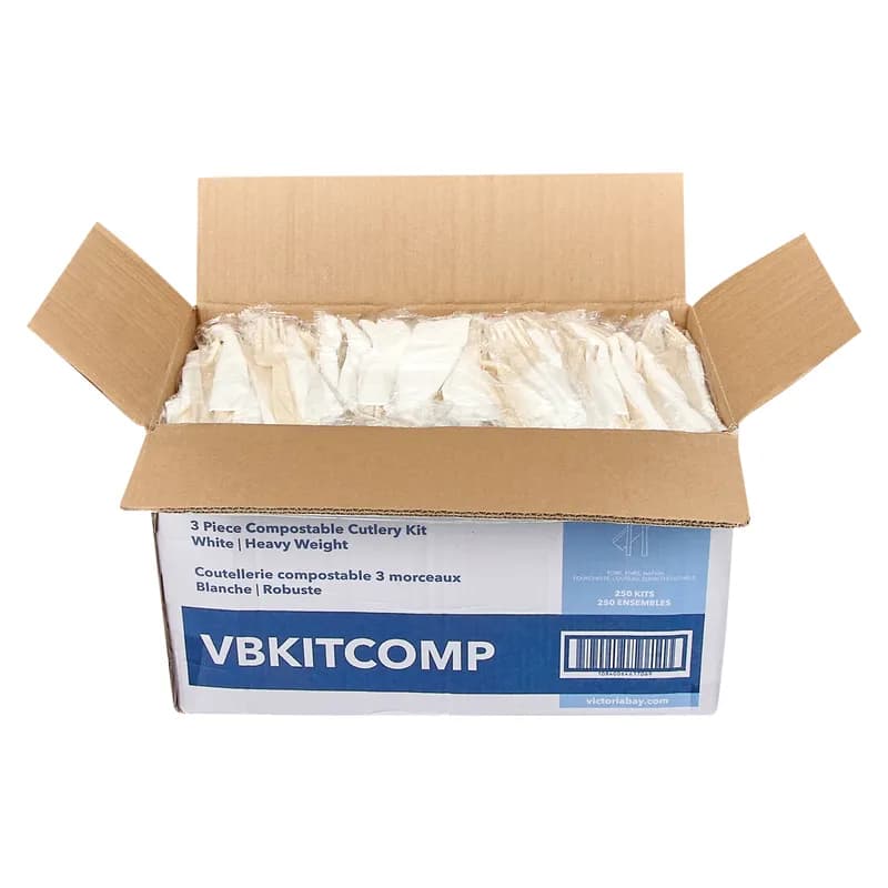 Victoria Bay 3PC Cutlery Kit PLA Corn Heavyweight With Napkin,Fork,Knife 250/Case
