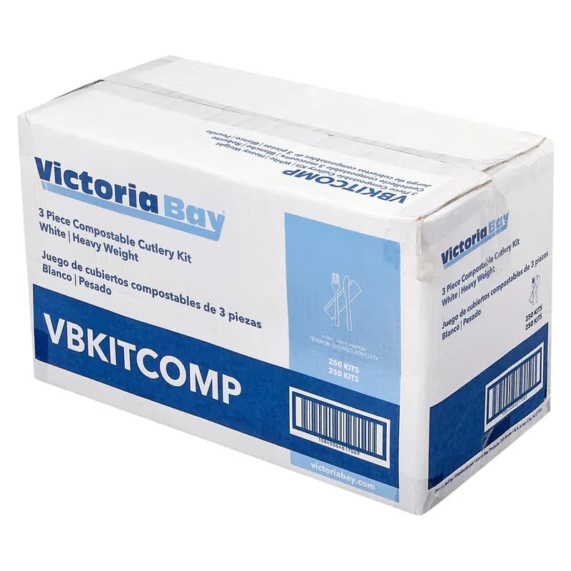 Victoria Bay 3PC Cutlery Kit PLA Corn Heavyweight With Napkin,Fork,Knife 250/Case