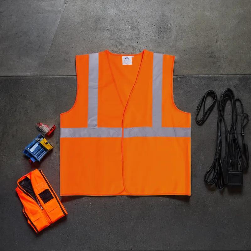 Safety Vest Medium (MED) Orange Polyester Class 2 5/Bag