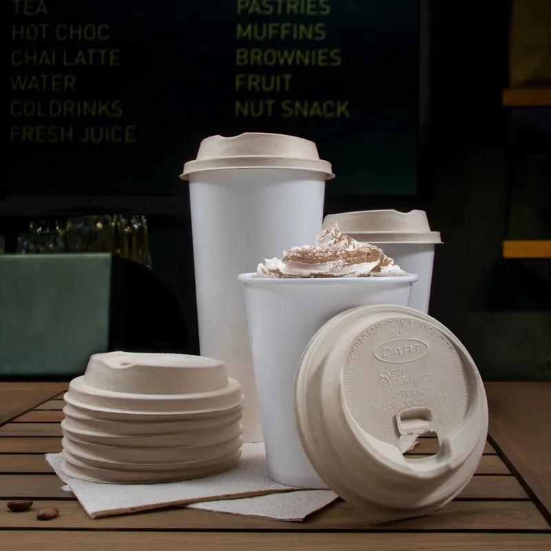 Solo® Travelock™ Lid Fiber Blend Natural For 10-24 OZ Hot Cup Reclosable Tab 50 Count/Bag 20 Bags/Case 1000 Count/Case