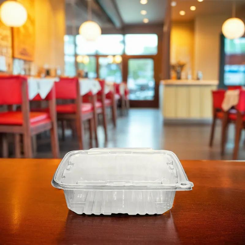 Take-Out Container Hinged 8.8X16X2.4 IN RPET Clear Tamper-Evident 134/Case