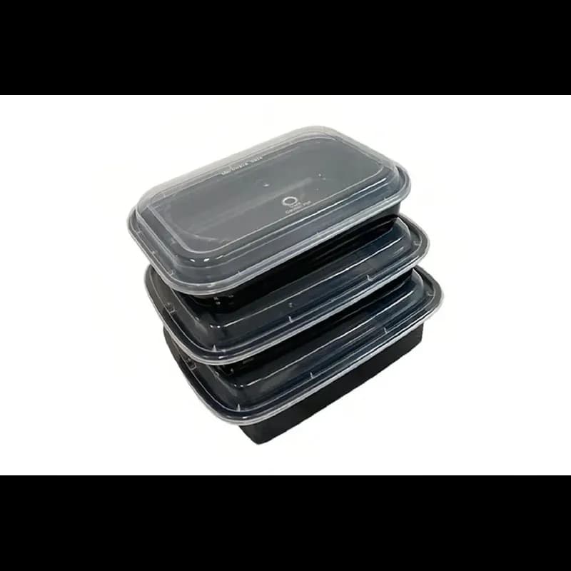 Take-Out Container 44 OZ 11X8 IN 4 Compartment Black Clear Microwave Safe 100/Case