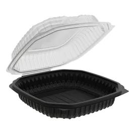 Culinary Lites Take-Out Container Hinged 10.56X9.98X3.18 IN PP Black Clear Square Tear-Away Vented Anti-Fog 120/Case