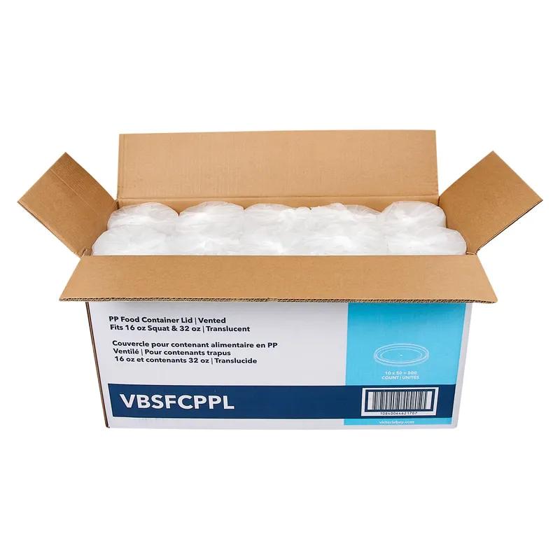 Victoria Bay Lid PP Translucent For 16-32 OZ Squat Container High Heat Vented 500/Case