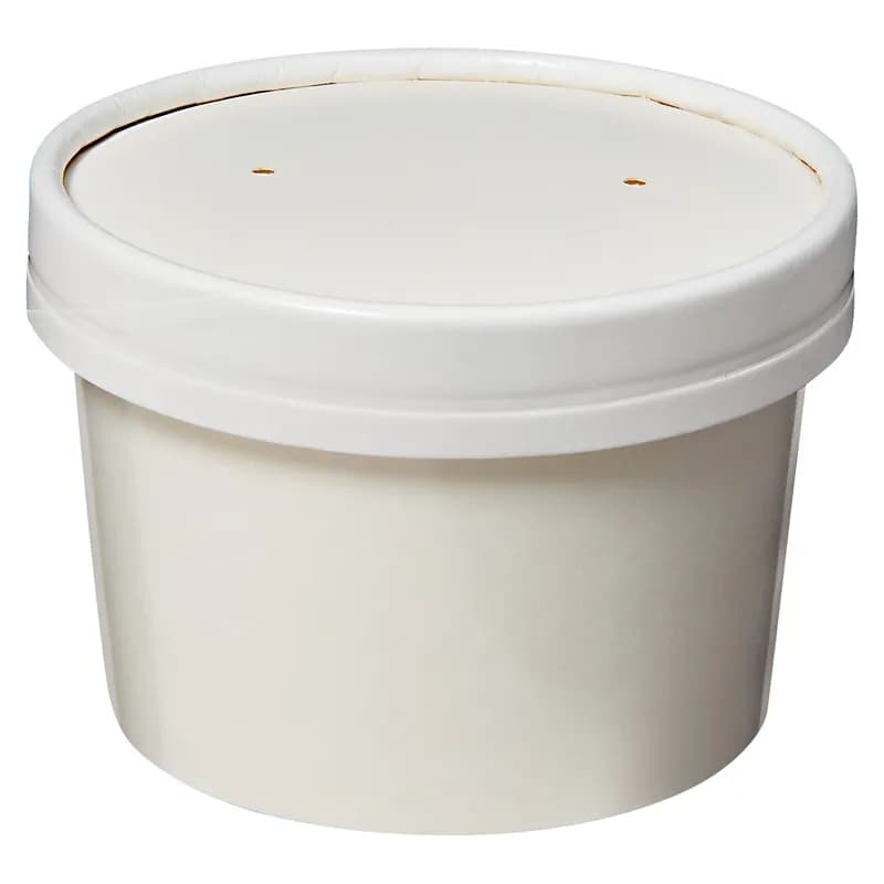 Victoria Bay Food Container Base & Lid Combo With Flat Lid 8 OZ Paperboard White Round Vented 250/Case