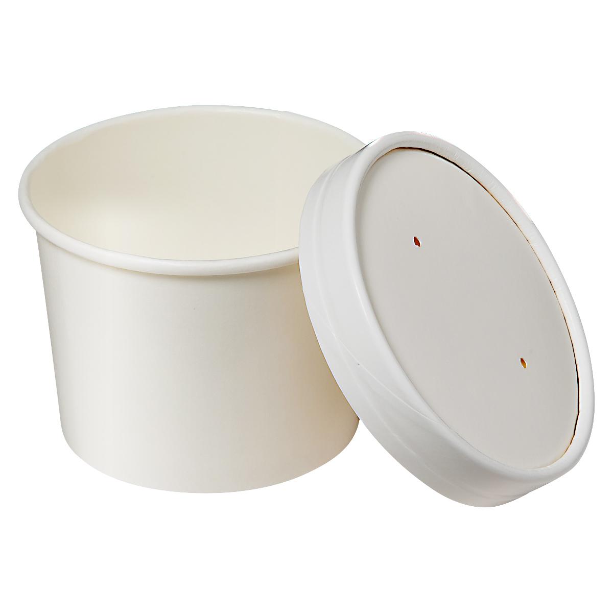 Victoria Bay Food Container Base & Lid Combo With Flat Lid 12 OZ Paperboard White Round Vented 250/Case