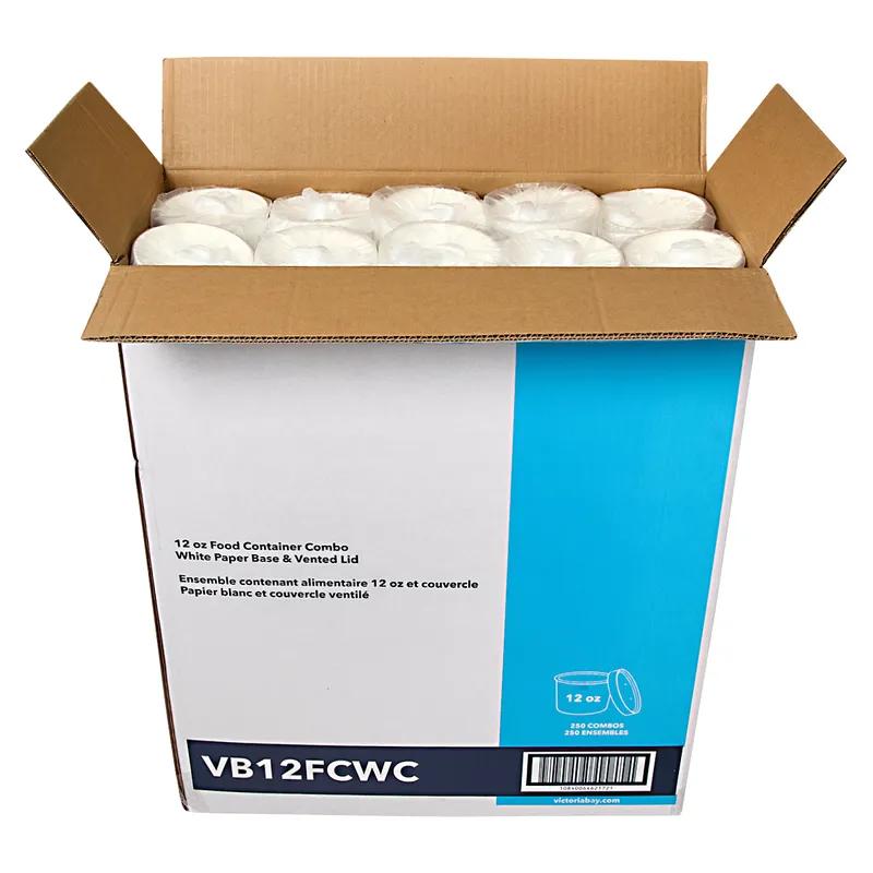 Victoria Bay Food Container Base & Lid Combo With Flat Lid 12 OZ Paperboard White Round Vented 250/Case