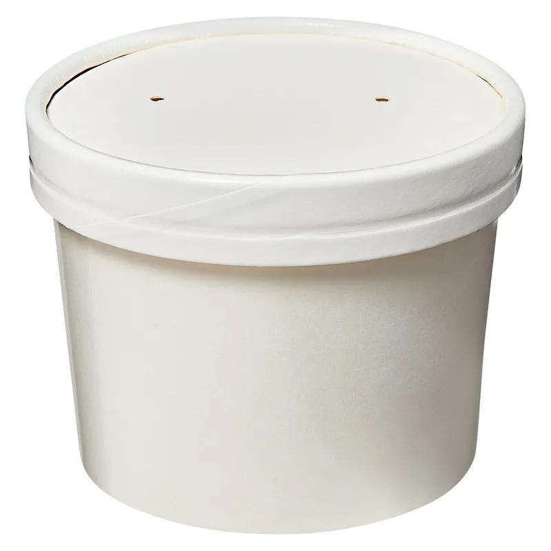 Victoria Bay Food Container Base & Lid Combo With Flat Lid 12 OZ Paperboard White Round Vented 250/Case