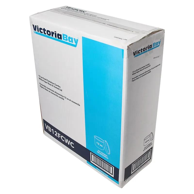 Victoria Bay Food Container Base & Lid Combo With Flat Lid 12 OZ Paperboard White Round Vented 250/Case