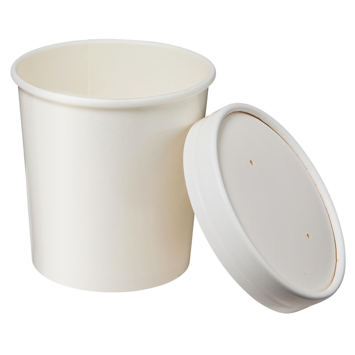 Victoria Bay Food Container Base & Lid Combo With Flat Lid 16 OZ Paperboard White Round Vented 250/Case