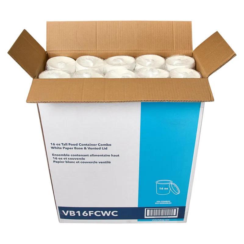 Victoria Bay Food Container Base & Lid Combo With Flat Lid 16 OZ Paperboard White Round Vented 250/Case
