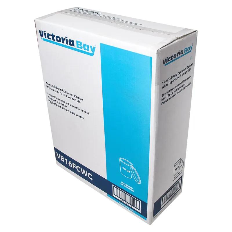 Victoria Bay Food Container Base & Lid Combo With Flat Lid 16 OZ Paperboard White Round Vented 250/Case