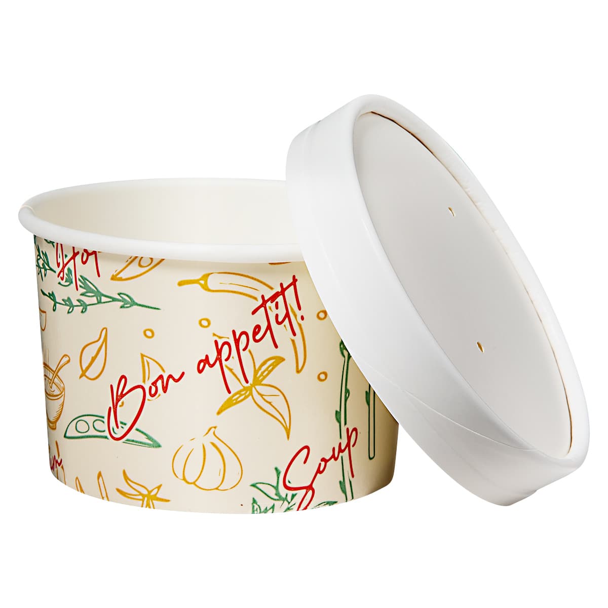 Victoria Bay Food Container Base & Lid Combo 8 OZ Paperboard Tasty Design Round Vented 250/Case