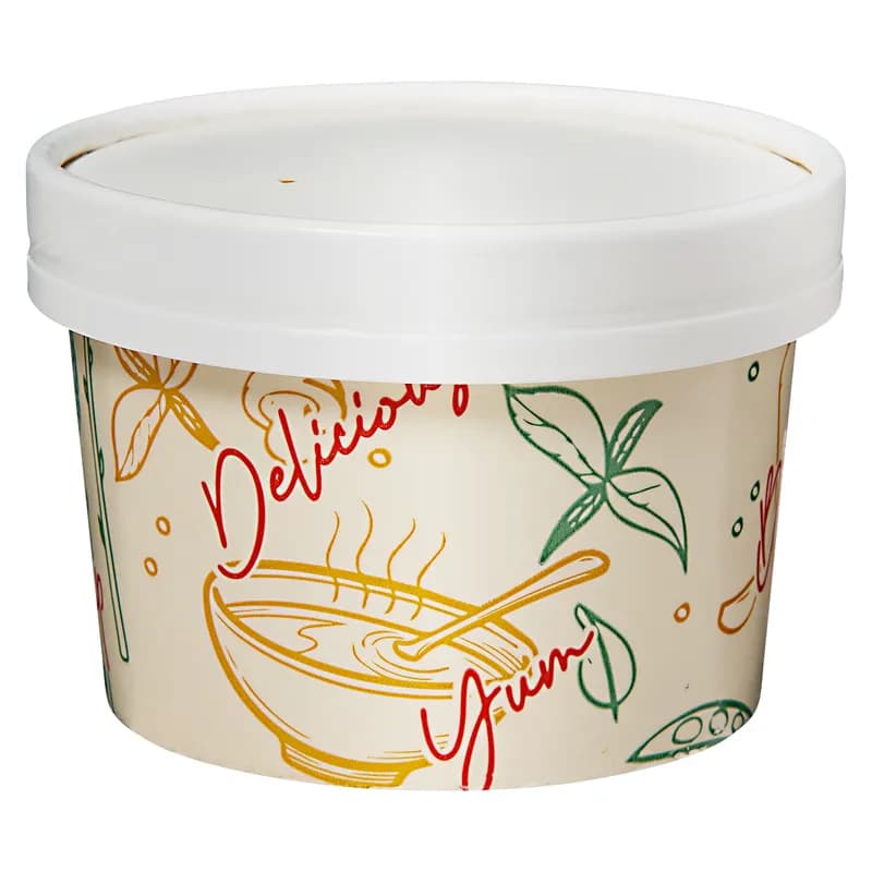 Victoria Bay Food Container Base & Lid Combo 8 OZ Paperboard Tasty Design Round Vented 250/Case