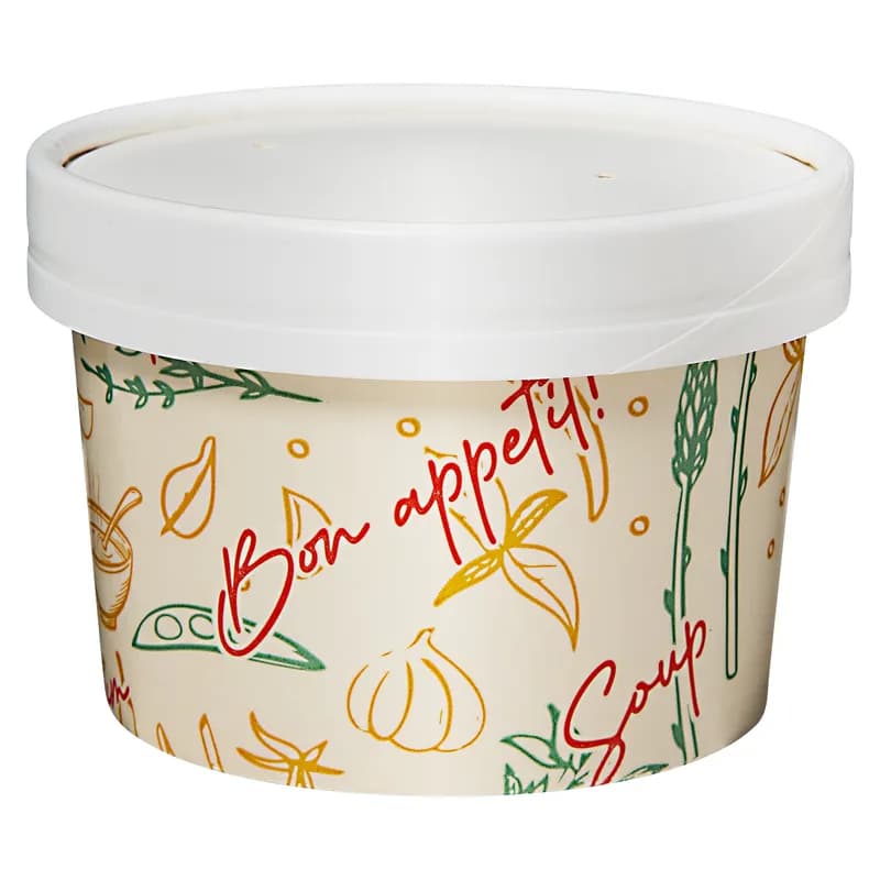 Victoria Bay Food Container Base & Lid Combo 8 OZ Paperboard Tasty Design Round Vented 250/Case