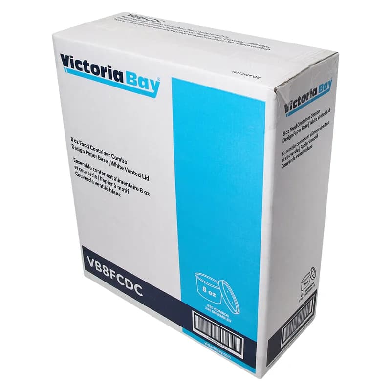 Victoria Bay Food Container Base & Lid Combo 8 OZ Paperboard Tasty Design Round Vented 250/Case