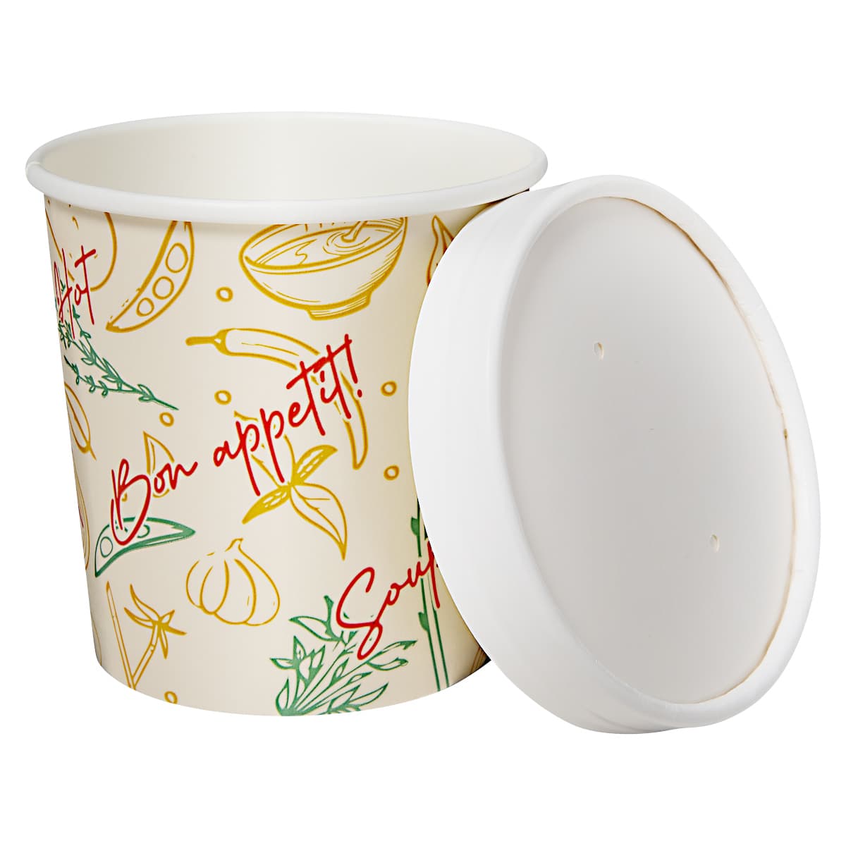 Victoria Bay Food Container Base & Lid Combo 16 OZ Paperboard Multicolor Tasty Design Round Tall Vented 250/Case