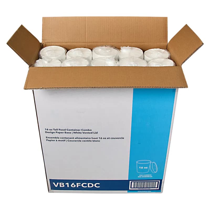 Victoria Bay Food Container Base & Lid Combo 16 OZ Paperboard Multicolor Tasty Design Round Tall Vented 250/Case