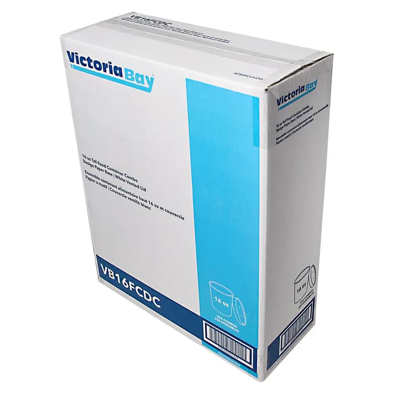 Victoria Bay Food Container Base & Lid Combo 16 OZ Paperboard Multicolor Tasty Design Round Tall Vented 250/Case