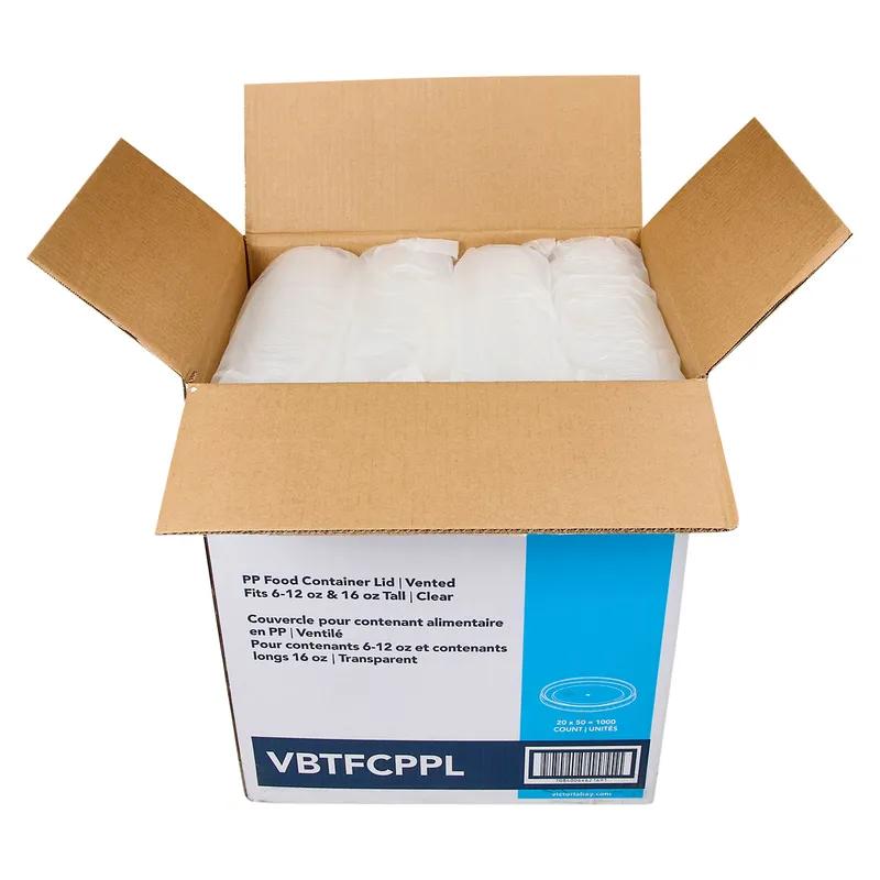 Victoria Bay Lid Flat PP Clear Round For 6-16 OZ Tall Container Vented 1000/Case