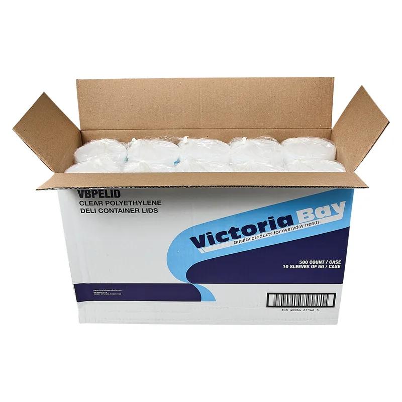 Victoria Bay Lid Flat 4.7X0.3 IN LDPE Clear Round For 6-8-12-16-24-32 OZ Deli Container Flush Fill 500/Case