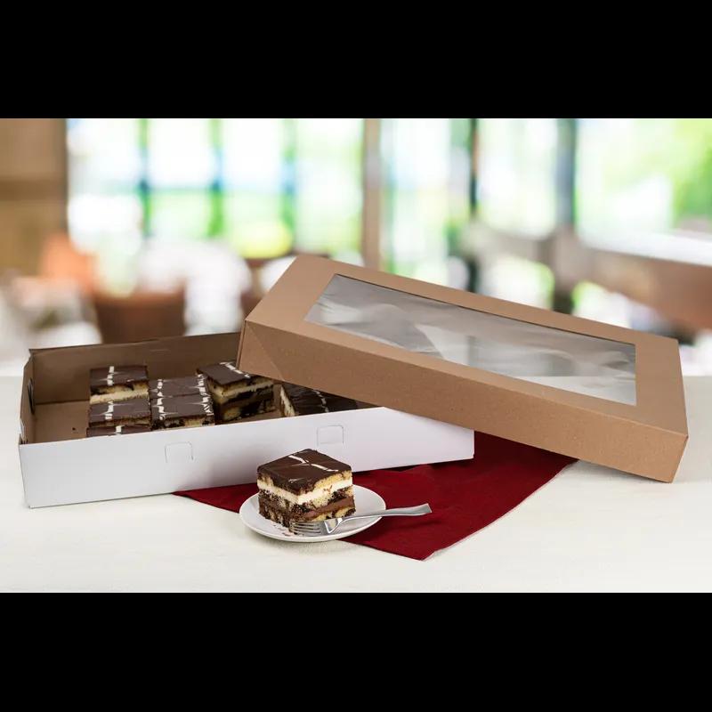 Bakery Box Top Full Size 26.5X18.63X3 IN Paper Kraft Plain Rectangle With Window 50/Case