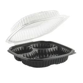 Culinary Lites Take-Out Container Hinged 10.5X9.5 IN 3 Compartment PP Black Clear Rectangle Tear-Away Anti-Fog 100/Case
