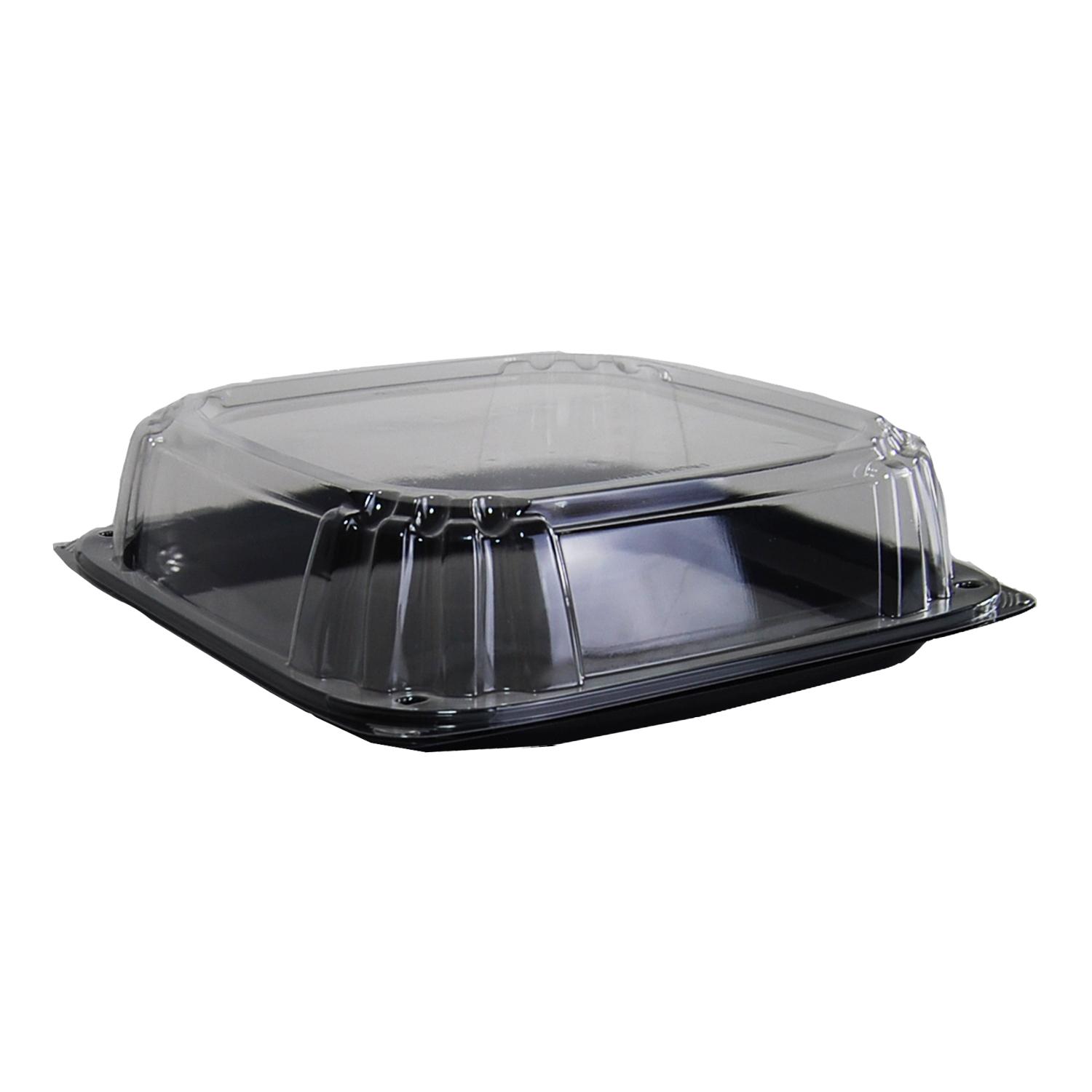 UltraStack® Take-Out Container Base & Lid Combo 12.88X12.88X3.76 IN PET Black Clear Square 25/Case