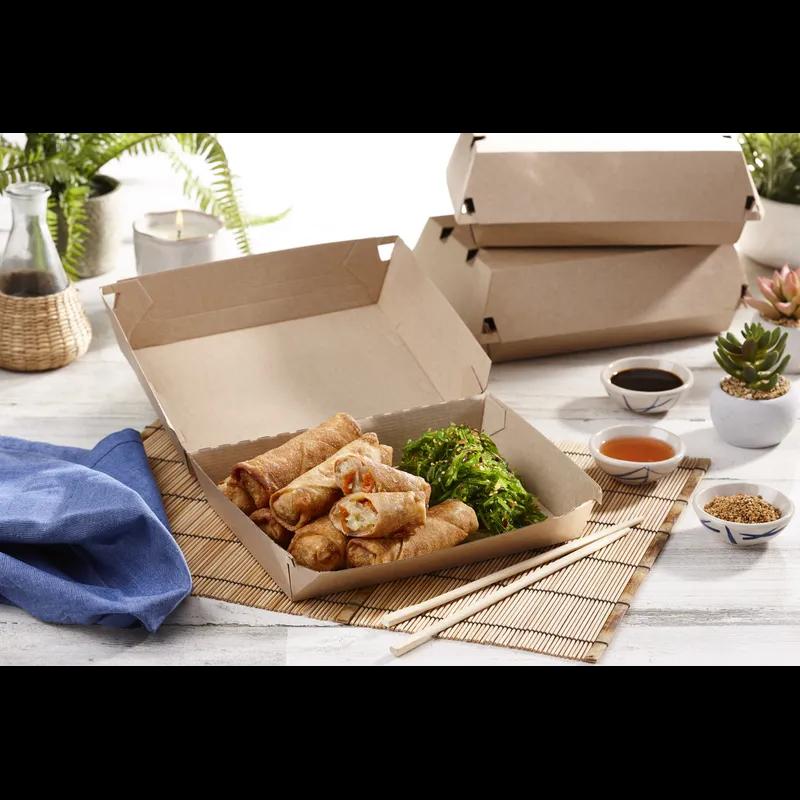 Take-Out Box Hinged With Dome Lid 9X6.50X3 IN Corrugated Cardboard Kraft Rectangle Fluted Medium 190/Case