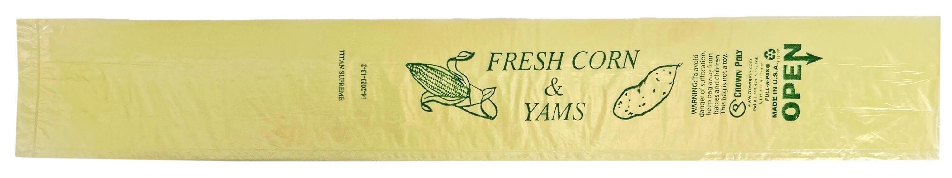 Pull-N-Pak® Corn Yam Bag Roll 15X24 IN Linear Low-Density Polyethylene (LLDPE) 0.6MIL Yellow 1260/Case