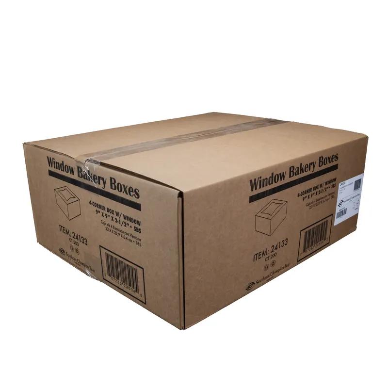 Bakery Box 9X9X2.5 IN White Auto-Lock Bottom With Window 200/Case