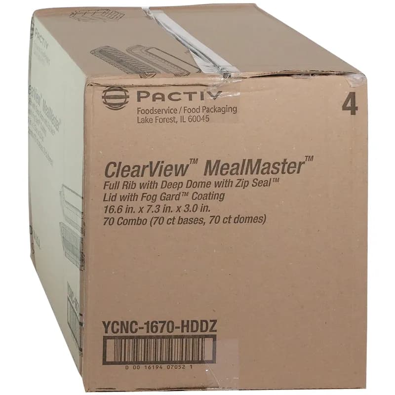 Full Slab Rib Take-Out Container Base & Lid Combo With High Dome Lid 41.9 OZ MFPP OPS Black Clear 70/Case