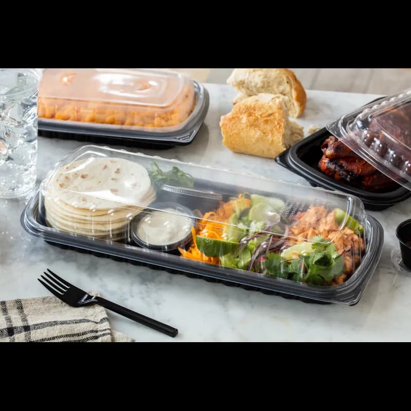 Full Slab Rib Take-Out Container Base & Lid Combo With High Dome Lid 41.9 OZ MFPP OPS Black Clear 70/Case