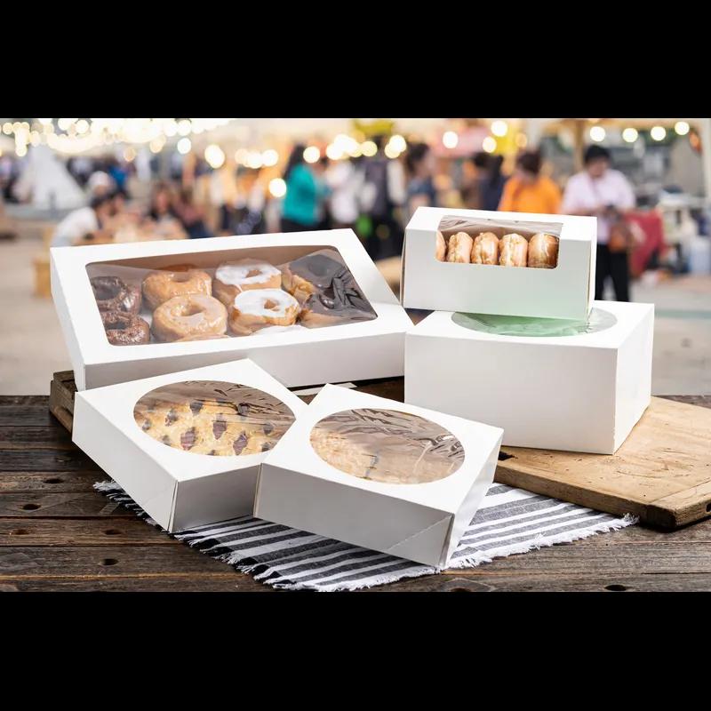 Donut Box 9X4.5X4 IN SBS Paperboard White Waterfall With Window 100/Case