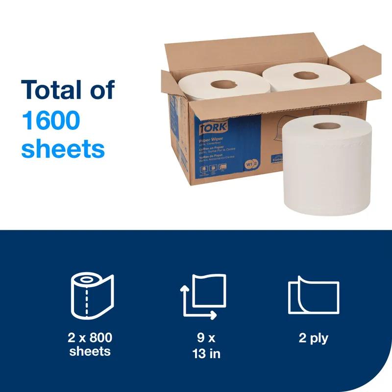 Tork Cleaning Wipe 13X9 IN 866.667 FT 2 Paper White Refill Centerfeed Multi-Purpose 800 Sheets/Roll 2 Rolls/Case