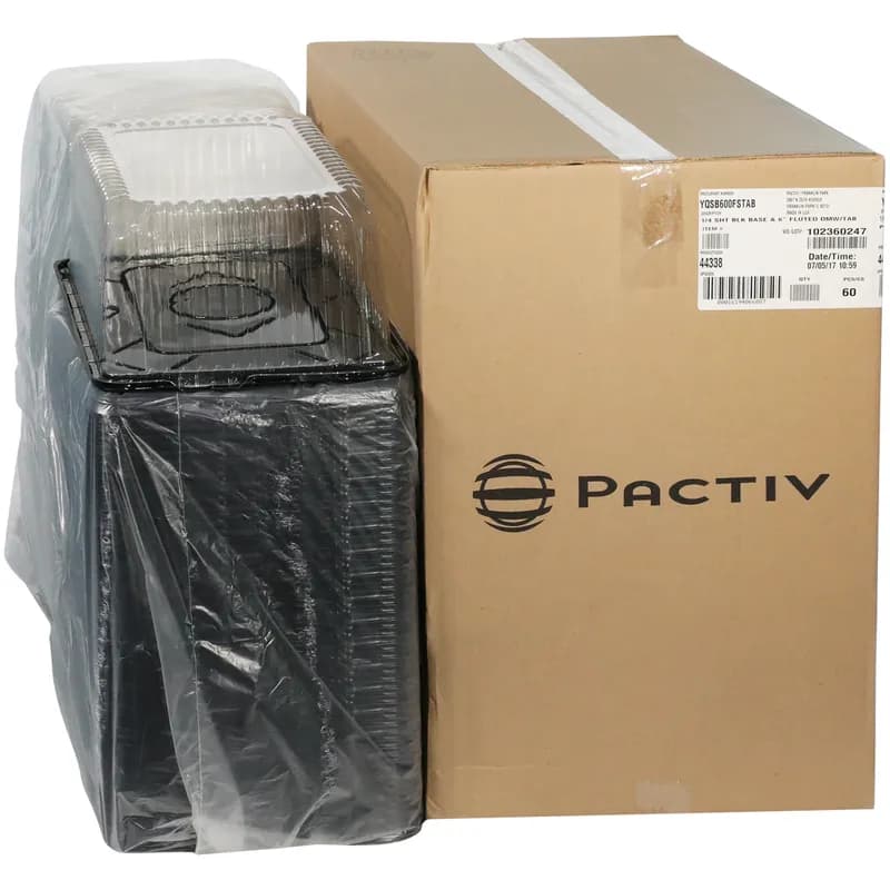 Cake Container & Lid Combo With Dome Lid 1/4 Size 15X11X6 IN PET Black Clear 60/Case