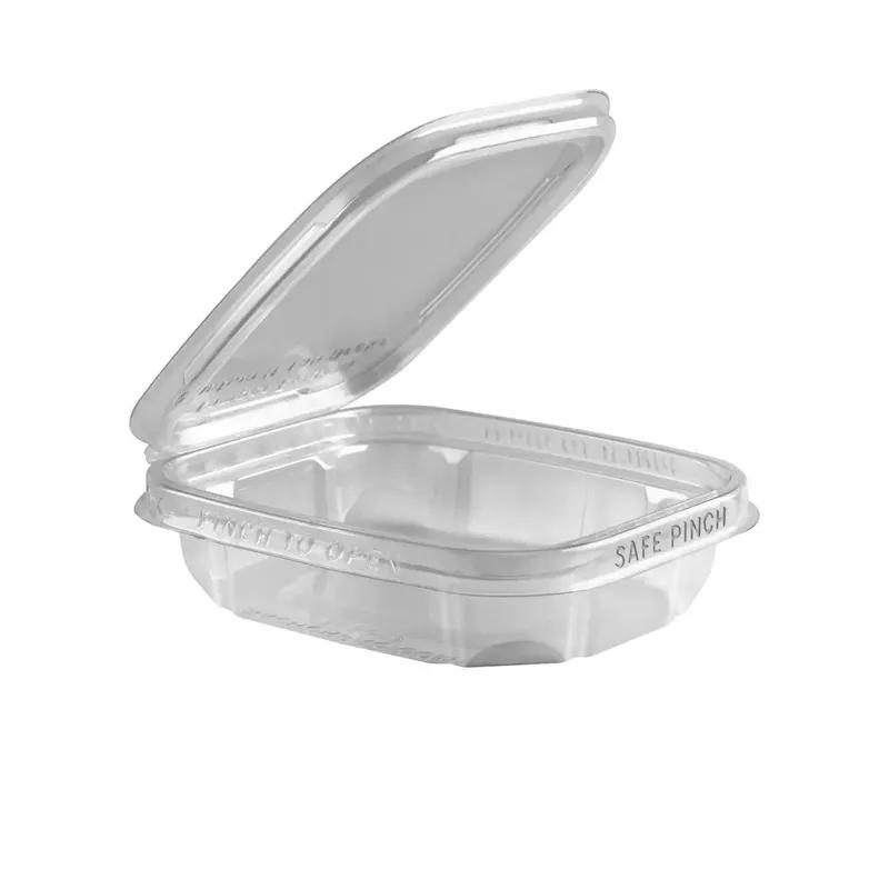 Safe Pinch® Deli Container Hinged 8 OZ RPET Clear Rectangle Freezer Safe Tamper-Evident 200/Case