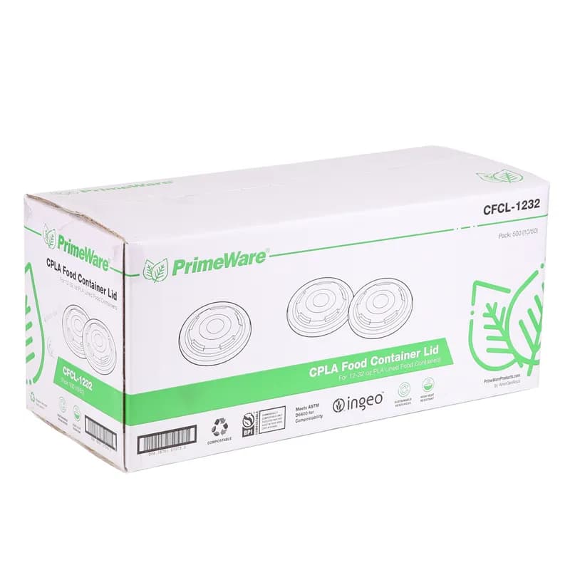 PrimeWare® Lid CPLA White For 12-32 OZ Cup Freezer Safe 50 Count/Pack 10 Packs/Case 500 Count/Case