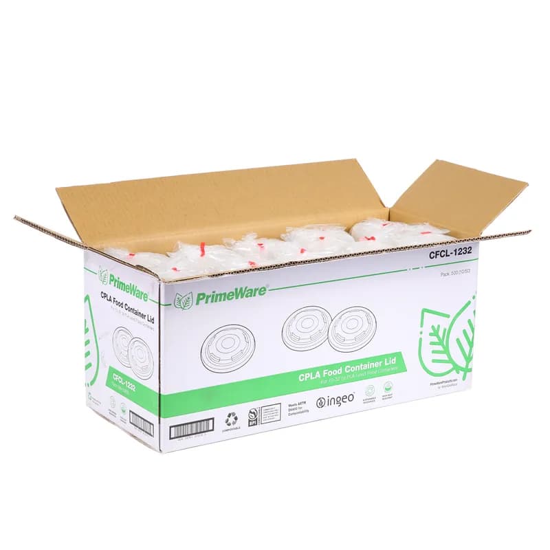 PrimeWare® Lid CPLA White For 12-32 OZ Cup Freezer Safe 50 Count/Pack 10 Packs/Case 500 Count/Case