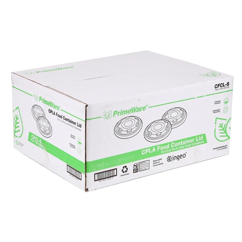 PrimeWare® Lid CPLA White For 8 OZ PLA Cup Freezer Safe 50 Count/Pack 20 Packs/Case 1000 Count/Case