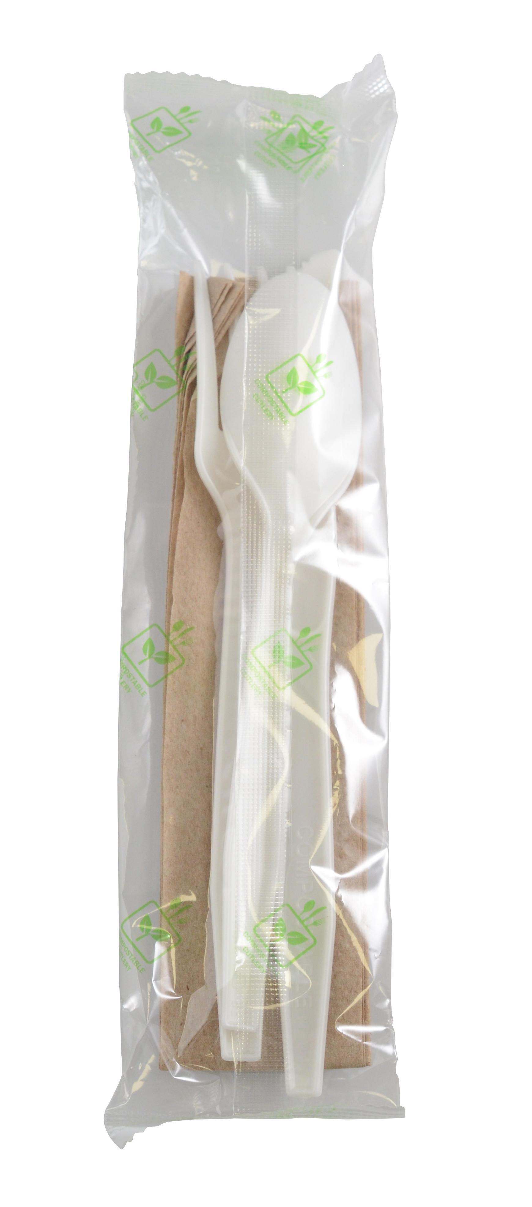 4PC Cutlery Kit CPLA Wrapped With Napkin,Fork,Knife,Spoon 250/Case