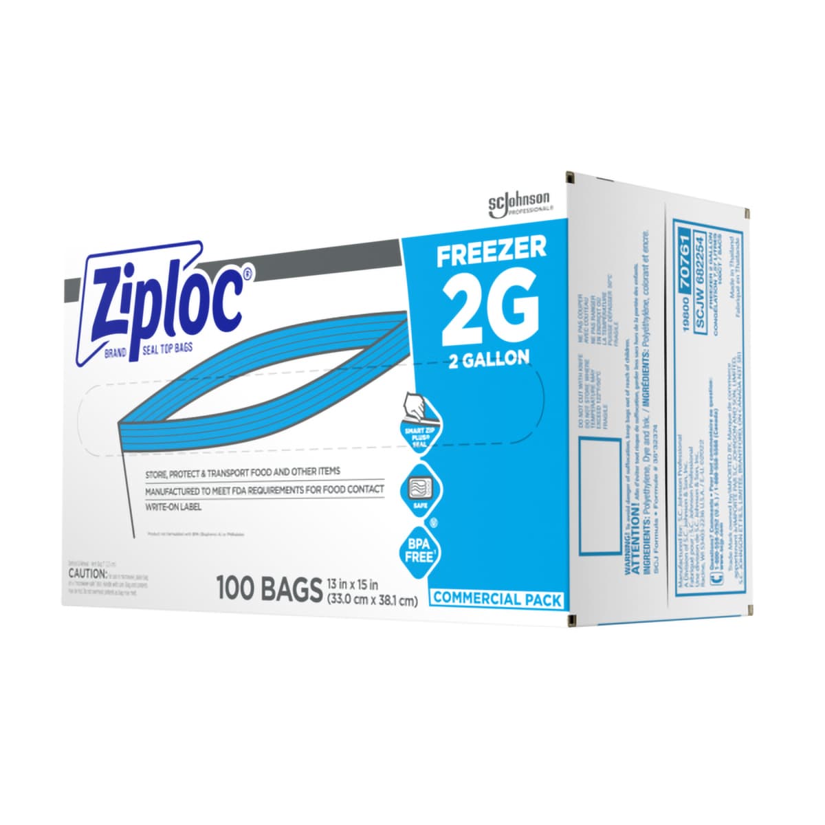 Ziploc® Freezer Bag 13X15.5 IN 2 GAL Plastic Clear With Double Zip Seal Closure 100/Case