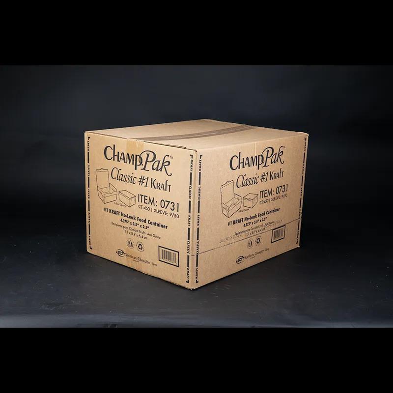 ChampPak #1 Take-Out Box Fold-Top 4.375X3.5X2.5 IN Clay-Coated Paperboard Kraft Rectangle 450/Case