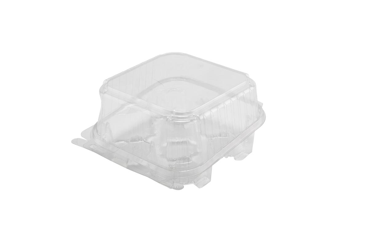 Cupcake Hinged Container 4 CT 6.13X6.75X3.38 IN RPET PLA Bio-Polyethylene Terephthalate (BIO-PET) Clear Tall 350/Case