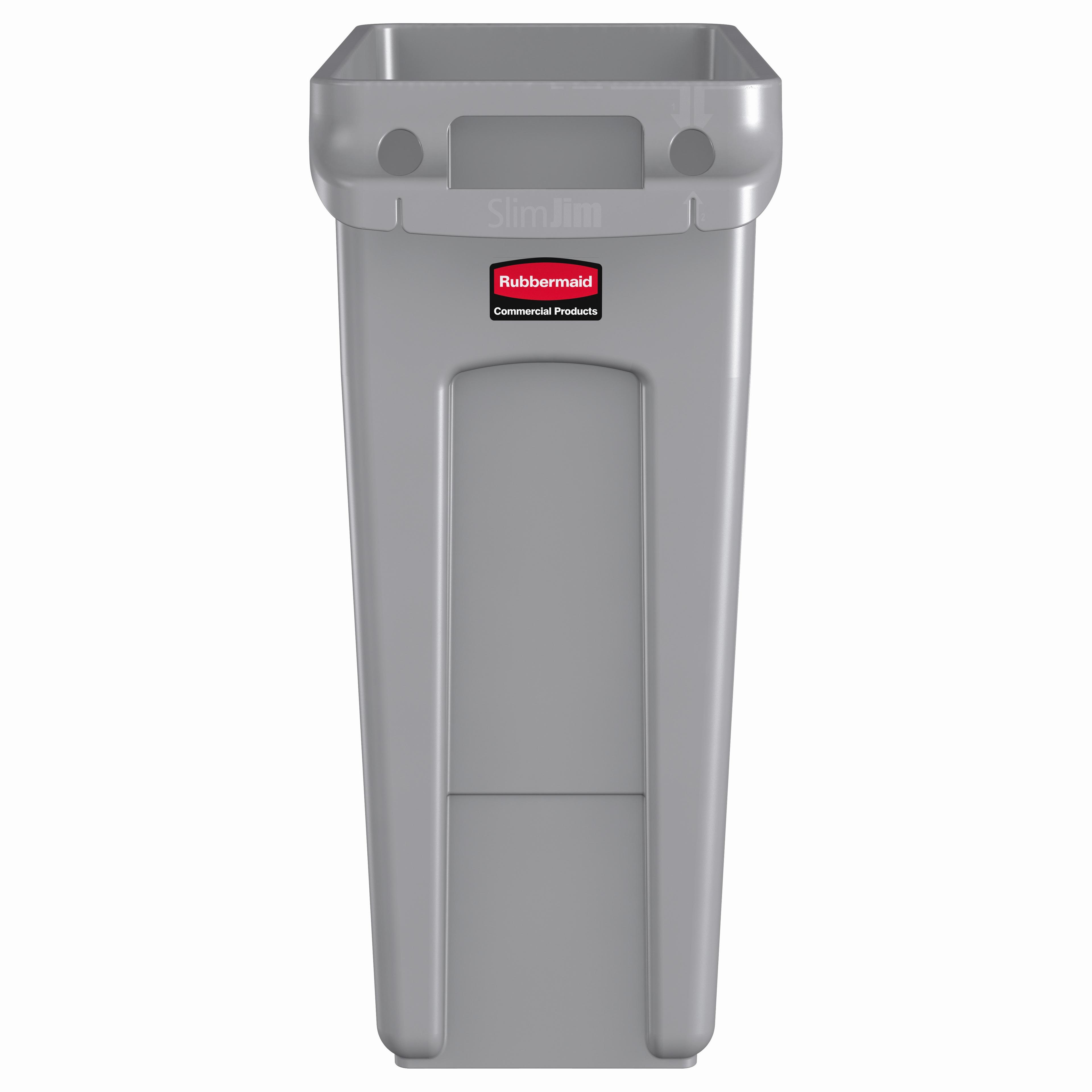 Slim Jim® Trash 1-Stream Trash Can 22X11X25 IN 16 GAL 64 QT Gray Resin Venting Channels Slim 1/Each