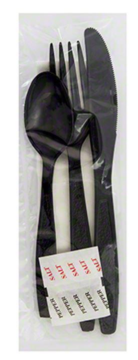 Cutlery Kit Black With Napkin,Knife,Fork,Soup Spoon,Pepper 500/Case