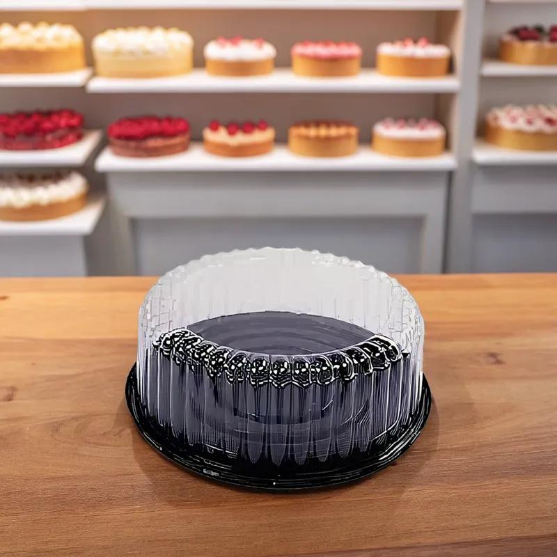 Cake Container & Lid Combo 8 IN Black Clear Shallow 100/Case