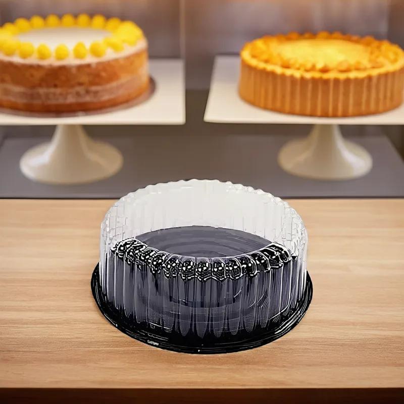 Cake Container & Lid Combo 8 IN Black Clear Shallow 100/Case