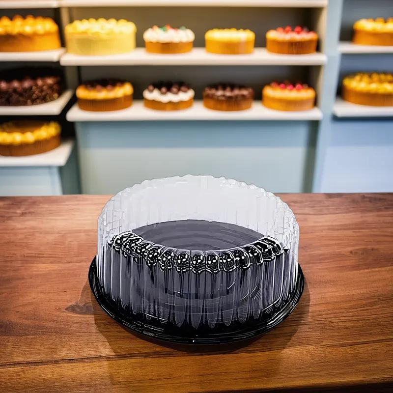 Cake Container & Lid Combo 8 IN Black Clear Shallow 100/Case